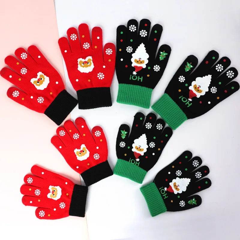 

Christmas New Cartoon Gloves Winter Five Finger Touch Mobile Phone Screen Knitted Warm Thickened Cartoon Riding Wool Gloves