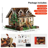 diy wood house series model wooden block house with led lighting assembly building city street view brick moc childrens gift