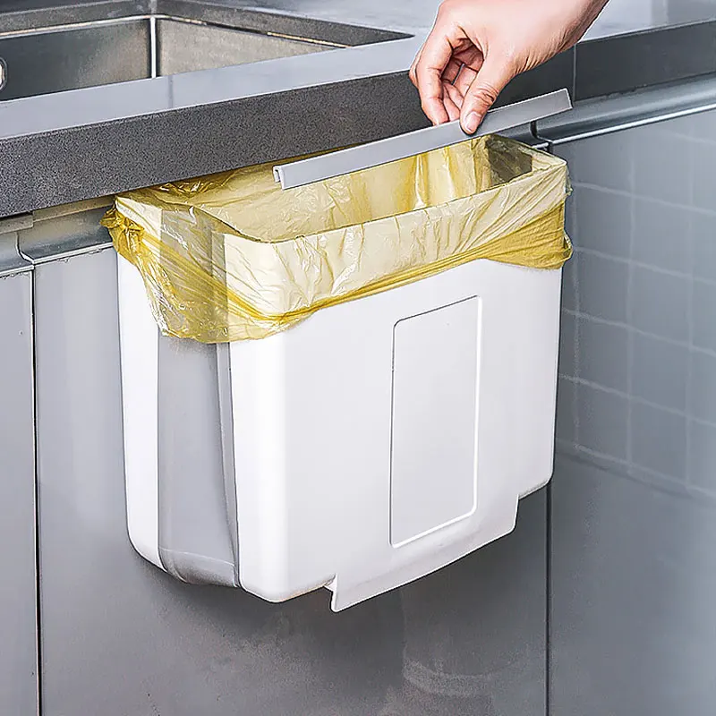 creative home folding trash can hanging cabinet door storage large capacity space saving trash basket kitchen storage box free global shipping
