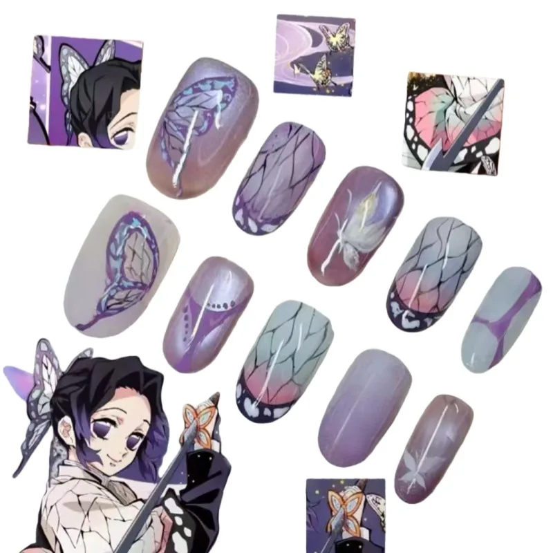 Фото Наклейки для ногтей Demon Slayer: Kimetsu no Yaiba с 2D-рисунком аниме-персонажа Шинобу Коё, креативные, для девочек №4