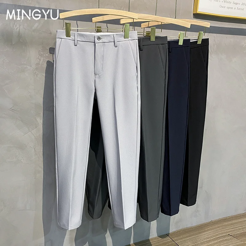 

New Spring Summer Suit Pants Men Casual Straight Drape Korean Classic Fashion Business Blue Black Grey Thin Formal Trousers Male