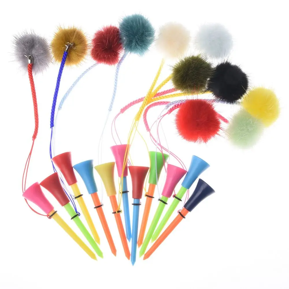 

1/2/5/10Pcs Golf Rubber Tees With Handmade PVC Different Color Fur Ball Rope Prevent Loss Golf Ball Holder Braided Rope