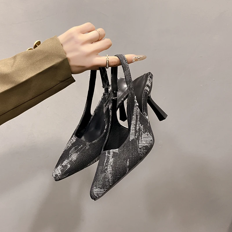 Женские ковбойские туфли на высоком каблуке сандалии с острым носком