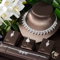 hibride unique water drop crystal necklace and earrings sets for women fancy cz bridal party wedding dress jewelry set n 297