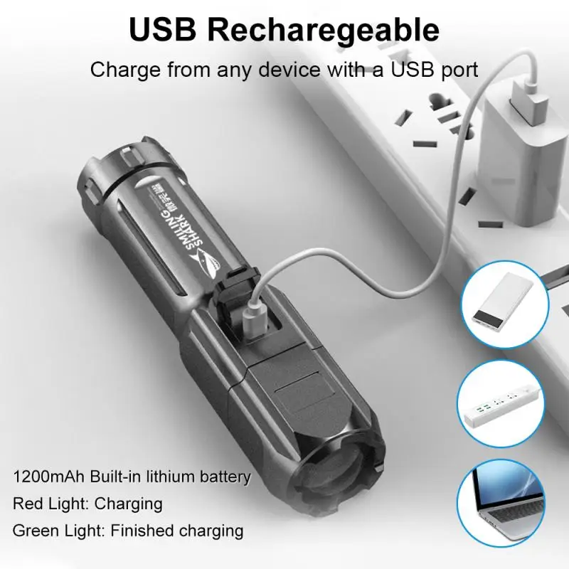 

Strong Light Flashlight 100000 Lumen Tactical Flashlights Rechargeable USB Waterproof Zoom Luminous Flashlight Outdoor Portable