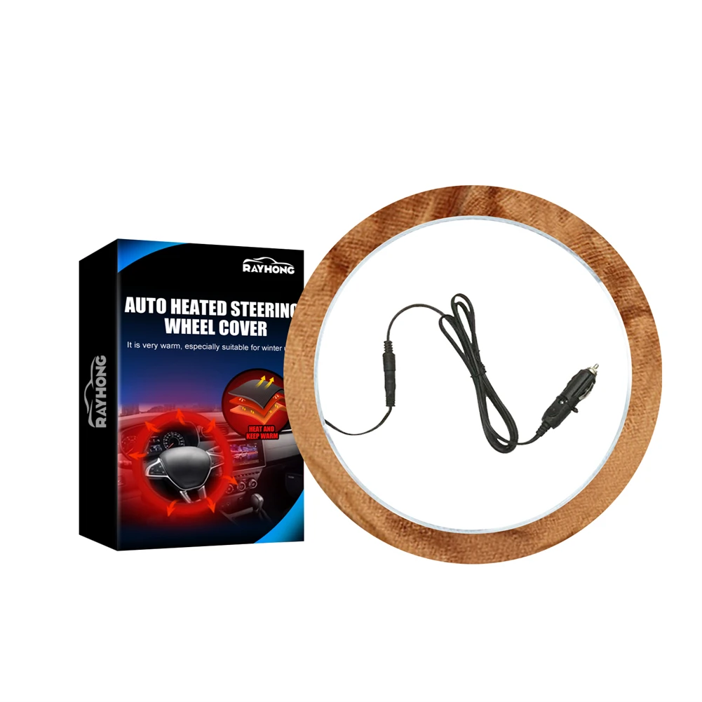 

Heated Heating Car Steering Wheel Covers Universal 12V Plush Non-Slip Warm Steering Wheel Cover For 38cm