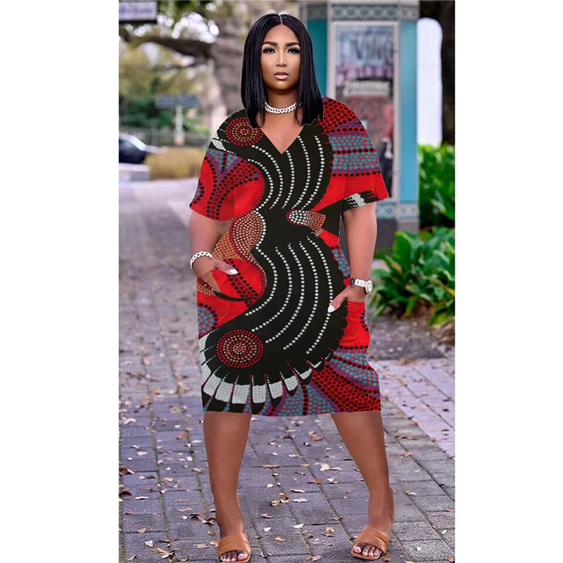 

Соблазнительные платья с геометрическим рисунком и 3d принтом, женское миди-платье, повседневное богемное платье с коротким рукавом, одежда ...