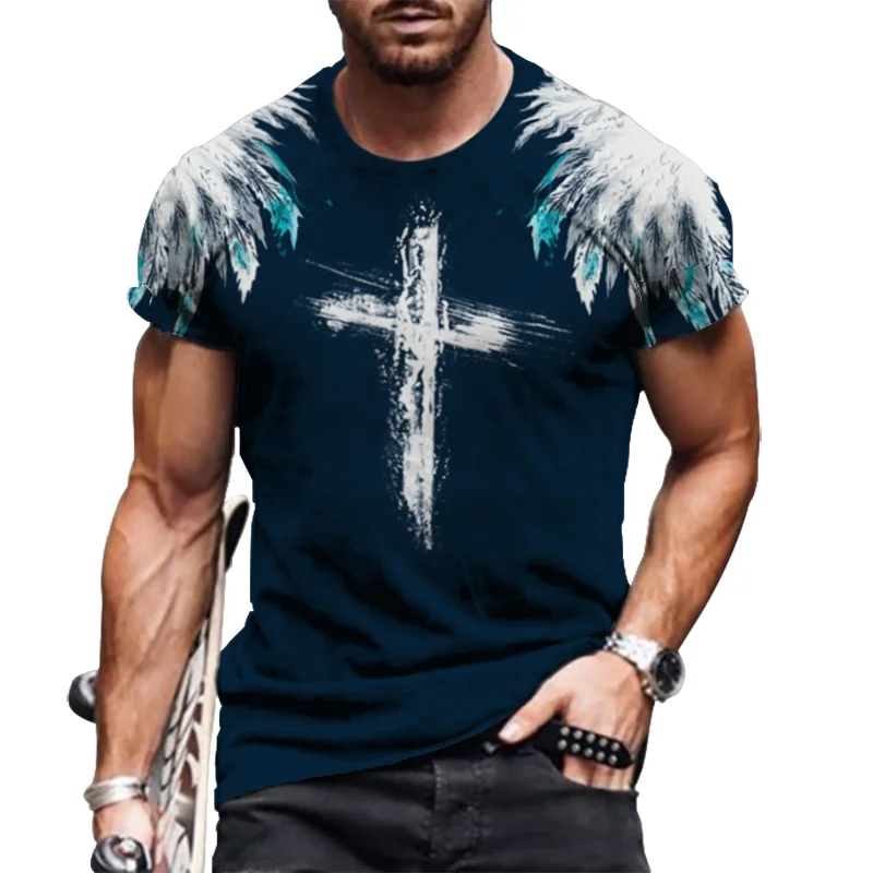 

Men's T-Shirt High Neck Round Neck Oversized T-Shirt Fashion Print Casual All-Match Short Sleeve Top 2021 Summer New Products