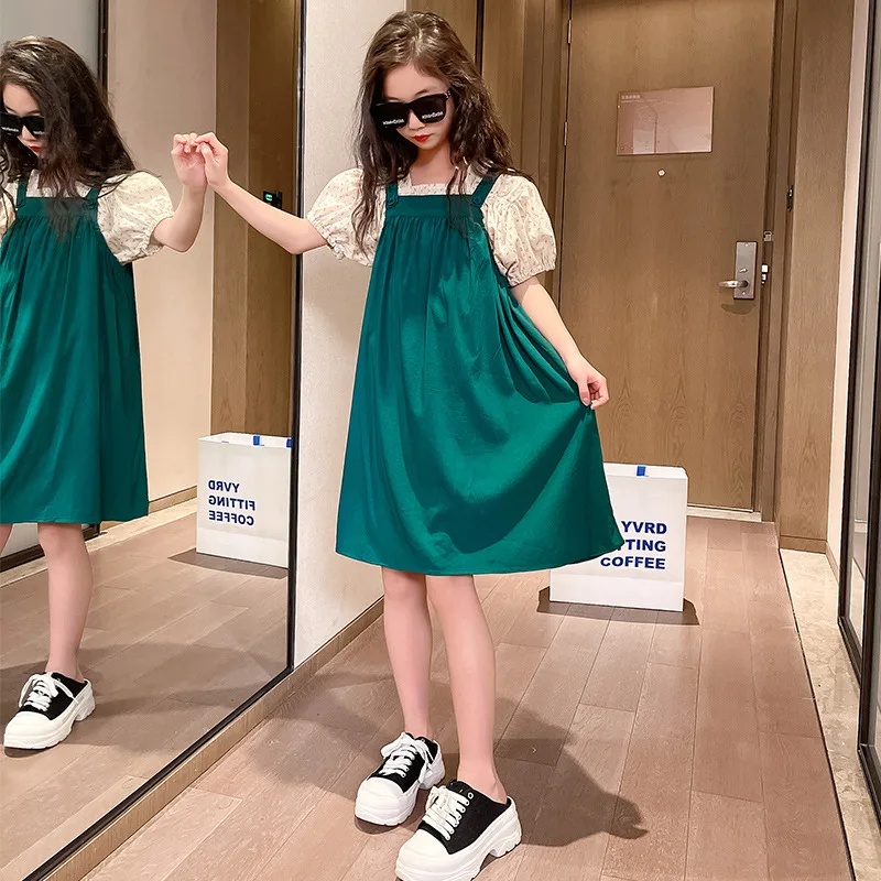 

Children's Shirts Dress Set 2pcs 2022 New Spring Teen Girls Flower Top Shirt Suspender Skirts Suit Children Casual Outfit
