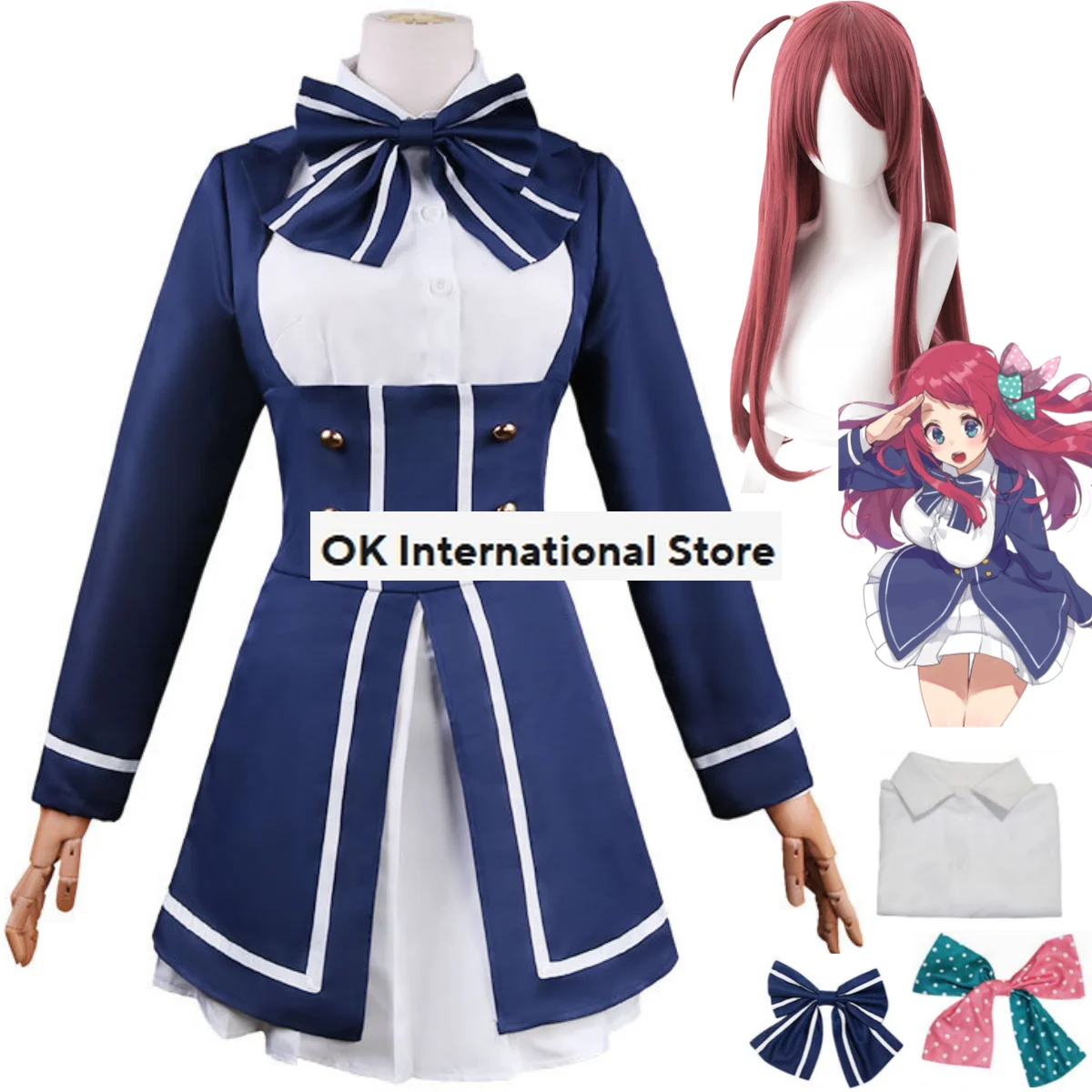 Костюм для косплея Сакура из аниме зомби голубое платье с париком школьная форма