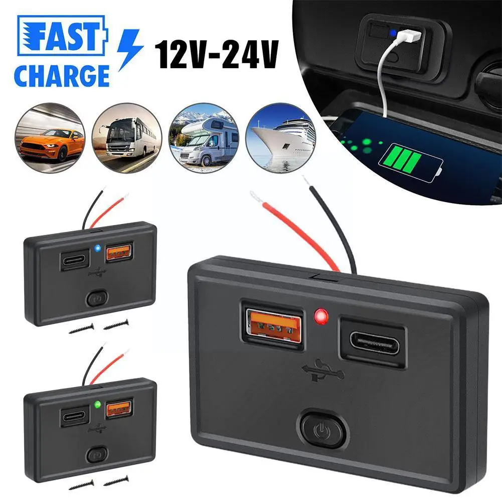 

12 В/24 В Автомобильное зарядное устройство с USB разъемом PD, автомобильное зарядное устройство, водонепроницаемое быстрое зарядное устройство, адаптер питания, розетка для лодки, грузовика, RV W2L7