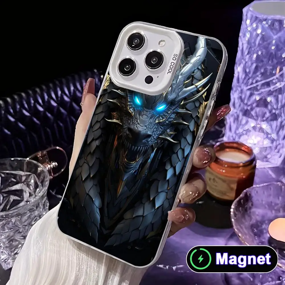 Чехол для телефона «Робот-Дракон» для iPhone 17, 16, 15, 14, 13, 12, 11, X, XR, XS, Air, Pro, Max, Plus, цветной, серебристый, с магнитом (art.: 3920db15dbb86) - 3920db15dbb86