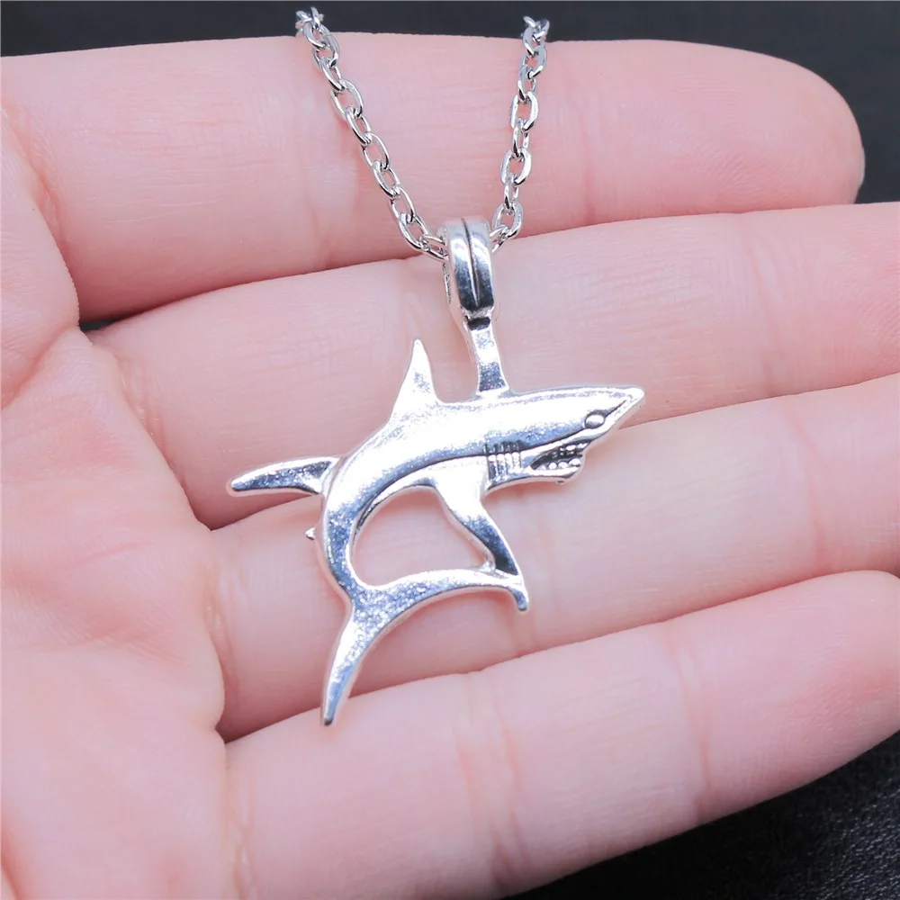 Fashion Simple Vintage Antique Silver Color 33x38mm Shark Pendant Necklace For Women |