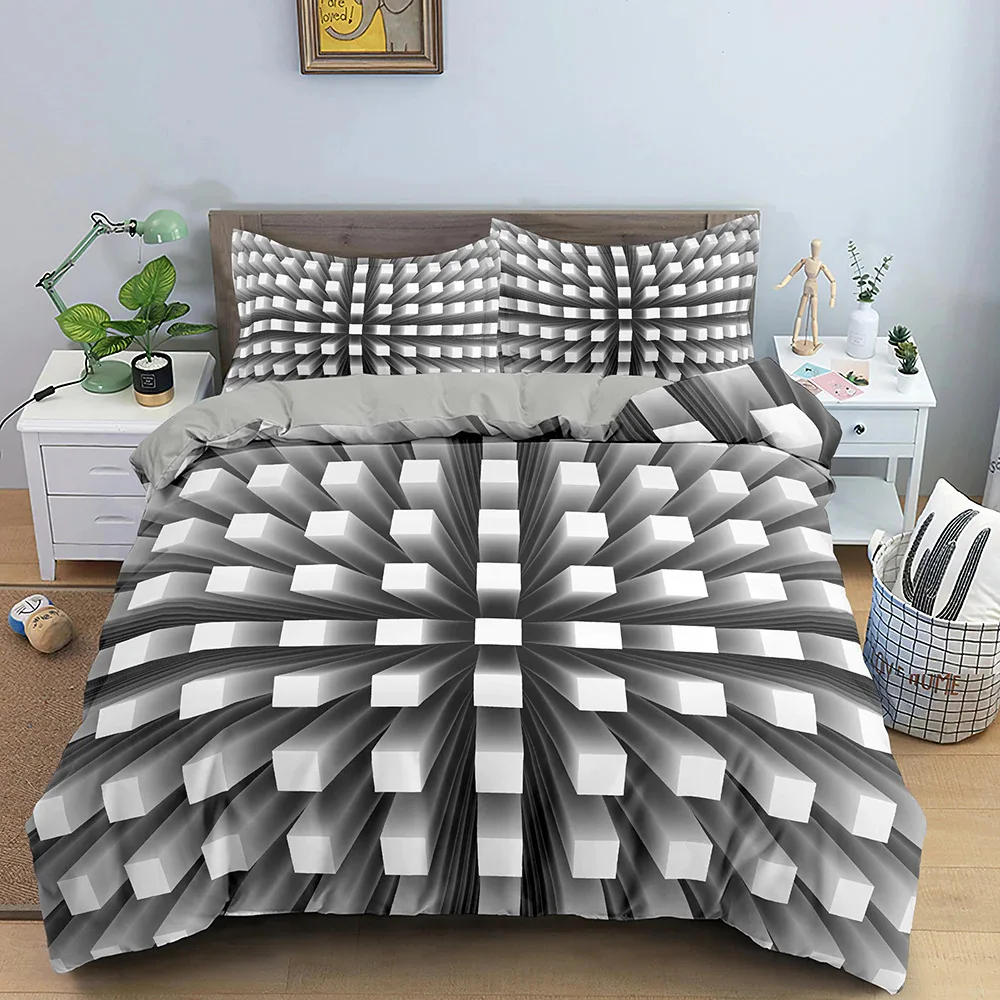 

3D Geometric Duvet Cover King/Queen SizeThree-dimensional Bedding Stereoscopic Dense Cuboid Abstract Art Polyester Quilt Cover