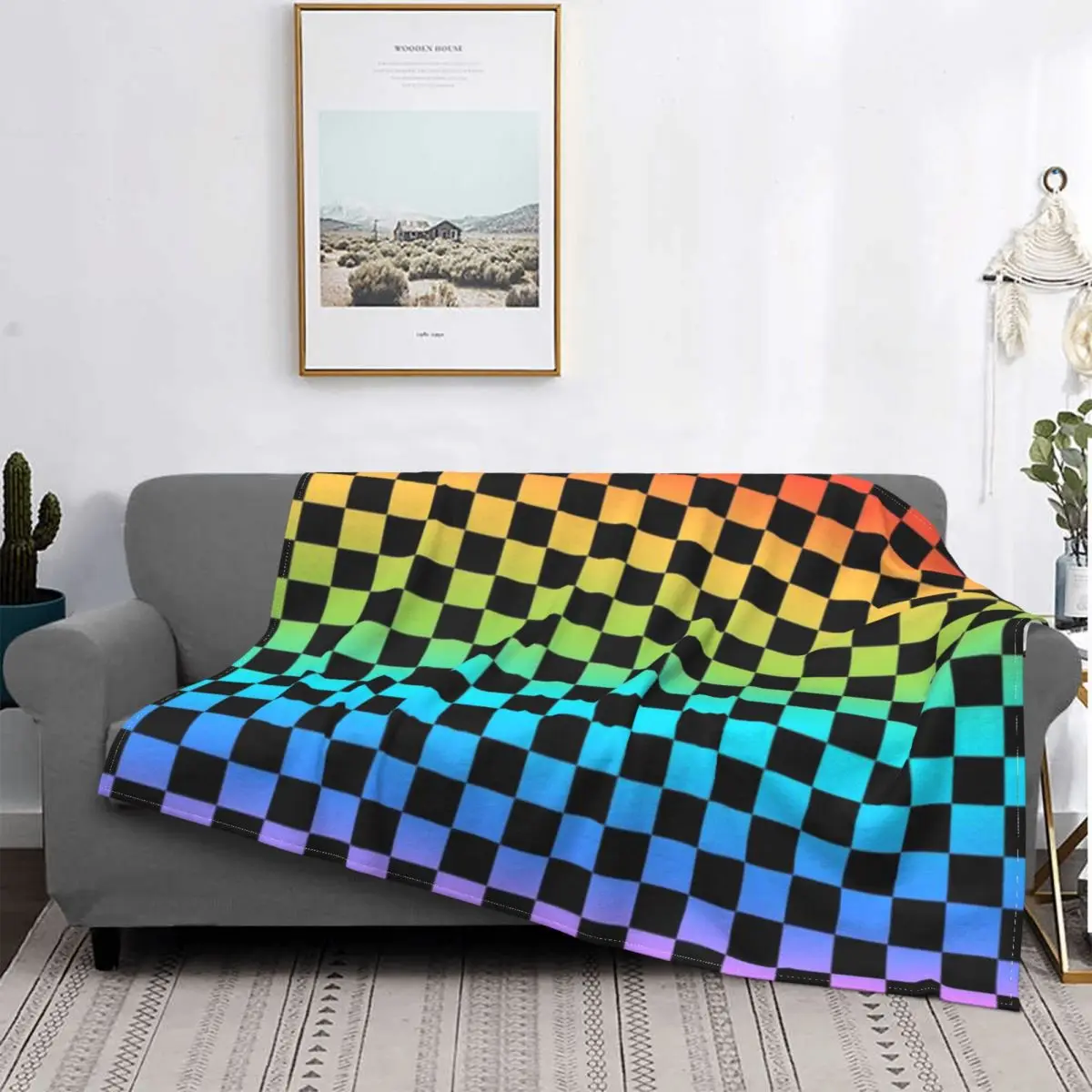 Радужная шахматная доска (черная) Ультра-мягкое Флисовое одеяло
