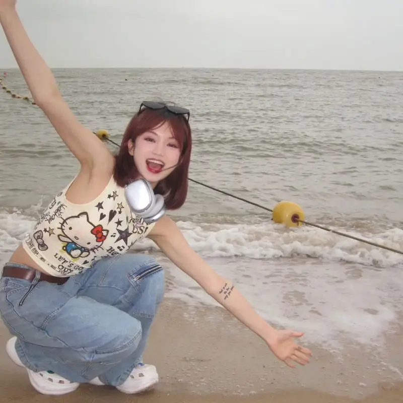 

Женский классический короткий топ-майка с открытой талией, в стиле K-POP