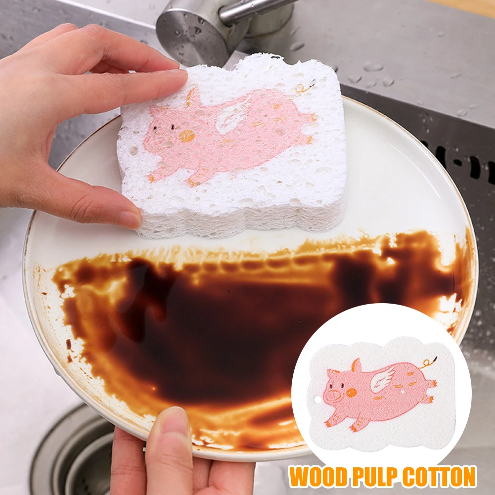 

Cartoon Compressed Magic Wood Pulp Cotton Non-stick Oil Multifunctional Household Kitchen Rag Towel Roll Dishwashing Sponge