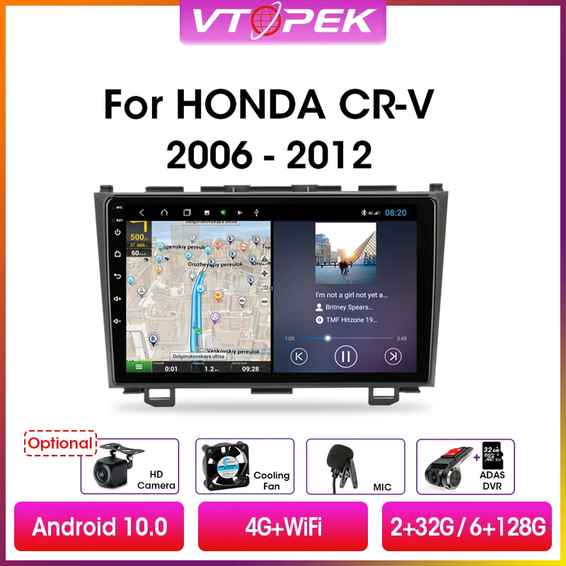 vtopek 4g dsp carplay 2din android 10 0 car radio multimedia players navigation gps for honda cr v 3 re crv 2006 2012 head unit free global shipping