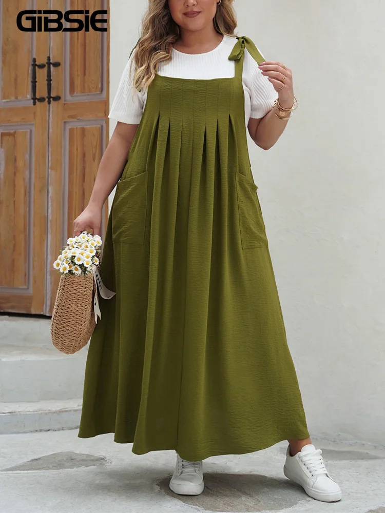 Женское длинное платье без рукавов с карманами