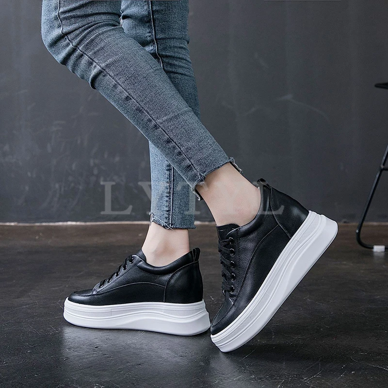 

Women's Chunky Sneakers Genuine Leather Casual Women Shoes High Heels Platform Sneakers For Woman Spring Autumn Shoes D3-17