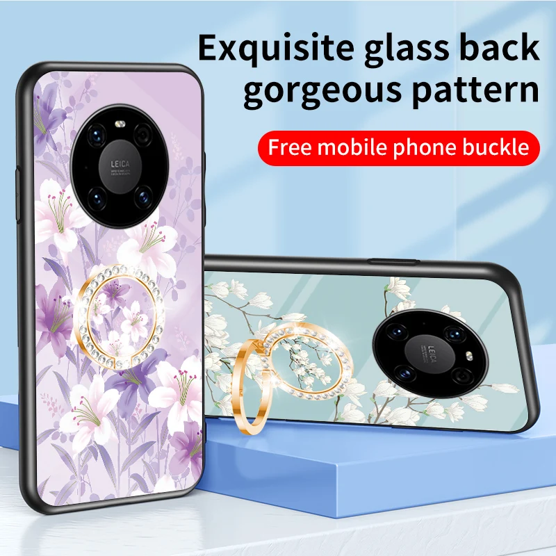 

Tempered Glass Phone Case For Huawei Mate 40Pro 40RS 30Pro 20Lite 20X Colorful Flower Cover For P Smart Z With Magnetic Ring
