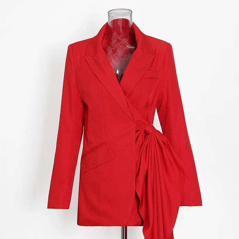 

SuperAen Spring 2022 New Fashion Notched Asymmetric Single-breasted Slim Solid Suit Jacket Blazer Women