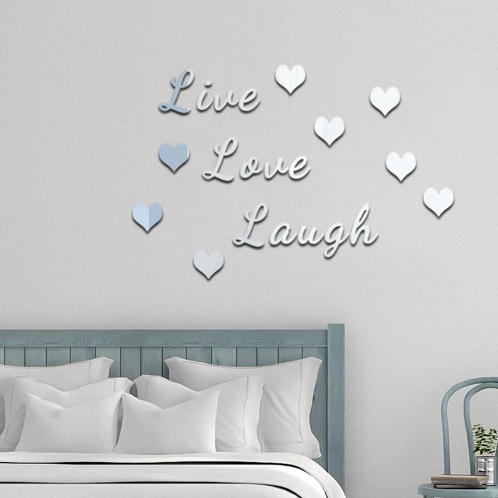 

LOVE LIVE LAUGH Self-Adhesive Mirror Surface 3D English Letters Creative Decals DIY Art Home Decoration With Mirror Acrylic