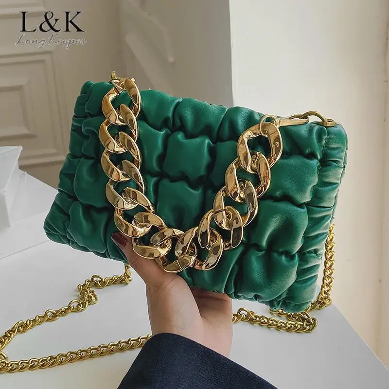 

2022 New Chain Small Clutch PU Leather Crossbody Shoulder Sling Bag for Women Spring Fashion Women Handbags and Purses Green