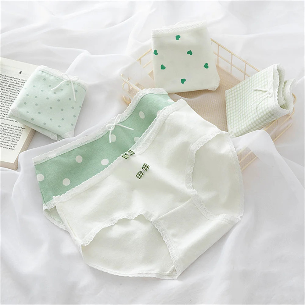 

Lolita Style Panties Bow Soft Cotton Girl Student Cute Lace Edge Underwear Women's Kawaii Green Breathable Lovely Lingerie Gift