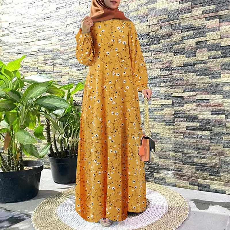 Modest Dress Moroccan Kaftan Muslim Women's Robe Retro Dress Printed Loose Muslim Dress Oversize Women's Abaya Dubai Dress