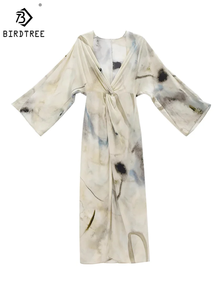 

Креповое шелковое платье 16 мм из 100% тутового шелка с галстуком-бабочкой и v-образным вырезом, элегантное модное дизайнерское платье на осень D39401QM