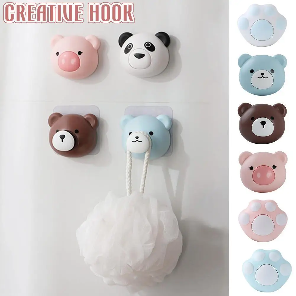 

No-punch Retractable Hook Creative Invisible Hook Strong Sticky Hook No Trace Cute Fun Animal Home Stickers Hanging Cartoon J4H4
