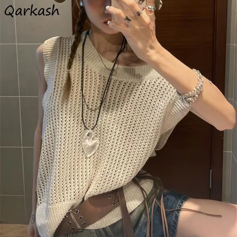 

Hollow Out Sweater Vests Women Loose Lazy Korean Style Simple Fashion Ins Streetwear Casual All-match Chic Vintage Summer New
