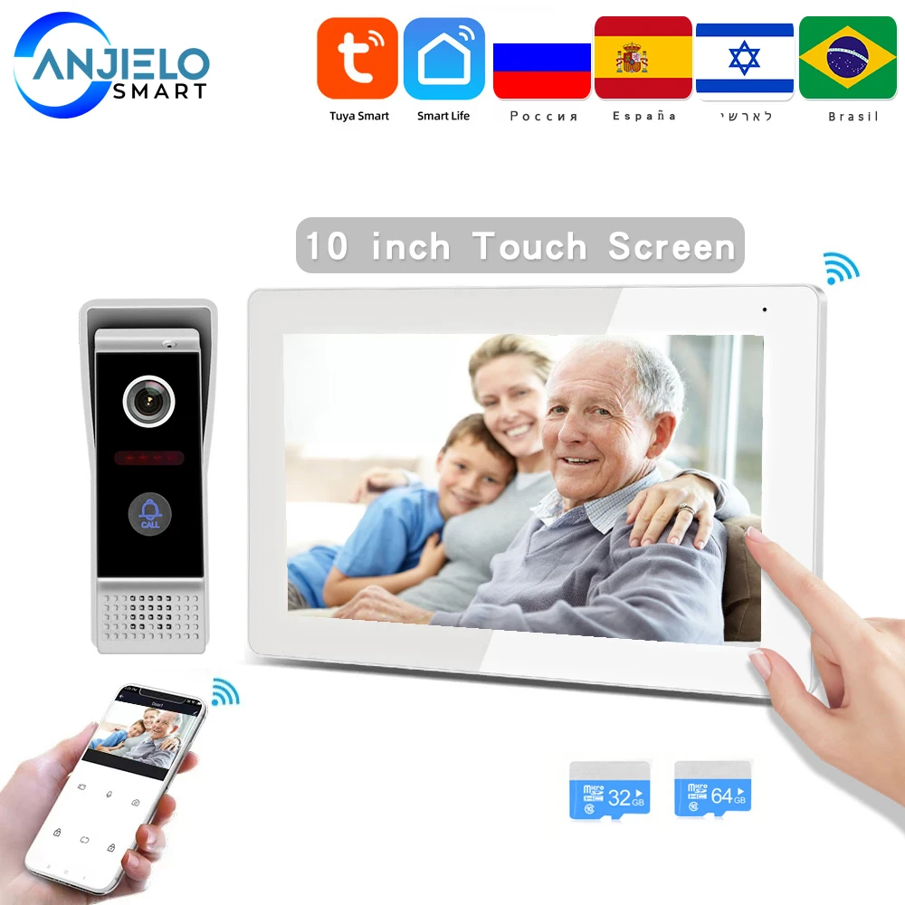 Wifi Video Intercom System For Home Tuya Video Doorbell Camera 1080P 10 Inch Touch Screen Wifi Tuya Video Intercom For Apartment
