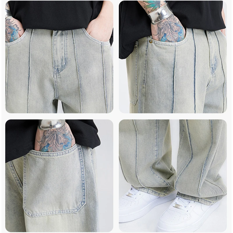 Four Seasons Men's Jeans Straight Loose Retro Y2k Jeans Korean Style Fashion Streetwear Brand Men's Clothing Ins Hot Sale JEANS