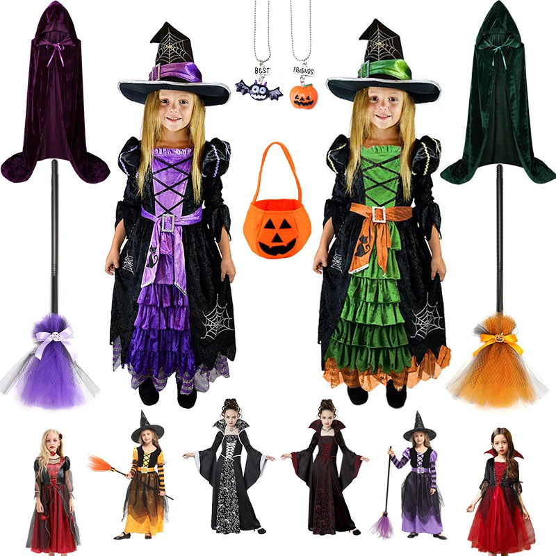 

2023 Хэллоуин сказочная девочка косплей ведьма платье Роскошная Одежда Комплект Детская драма вампира маскарадные сценические костюмы для представлений