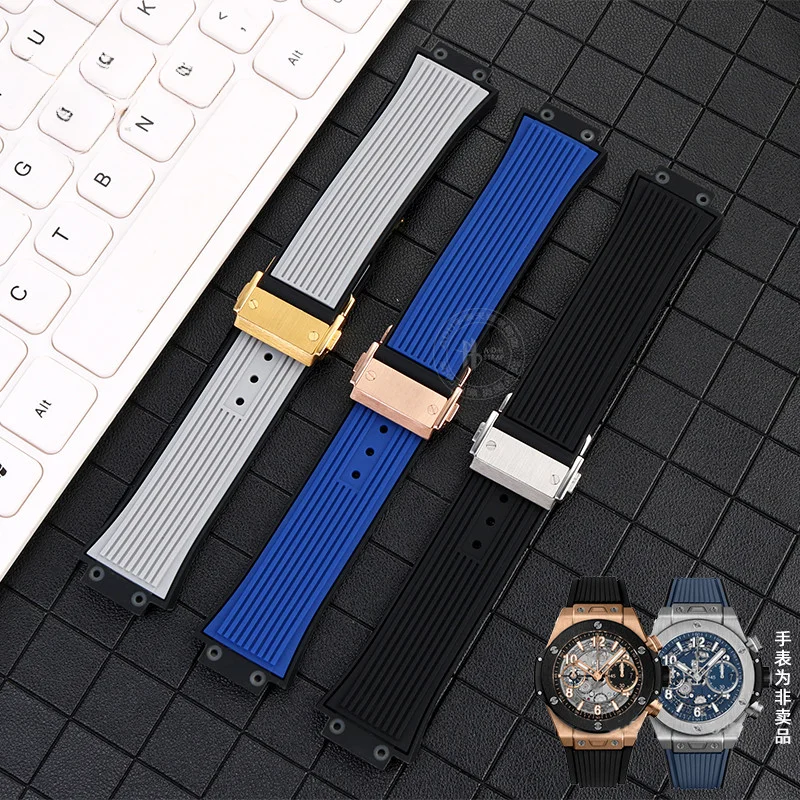 

27x17mm Square Vertical Stripes Waterproof Silicone Watchbands for HUBLOT Yubo Fusion Bigbang Men's Rubber Silicone Watch Strap