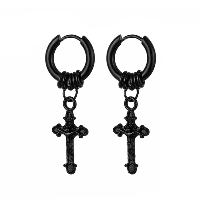 

Pair of Brand New Vintage Stainless Steel Coil Cross Earrings Couple Religious Men's Earrings Jewelry Gift Wholesale