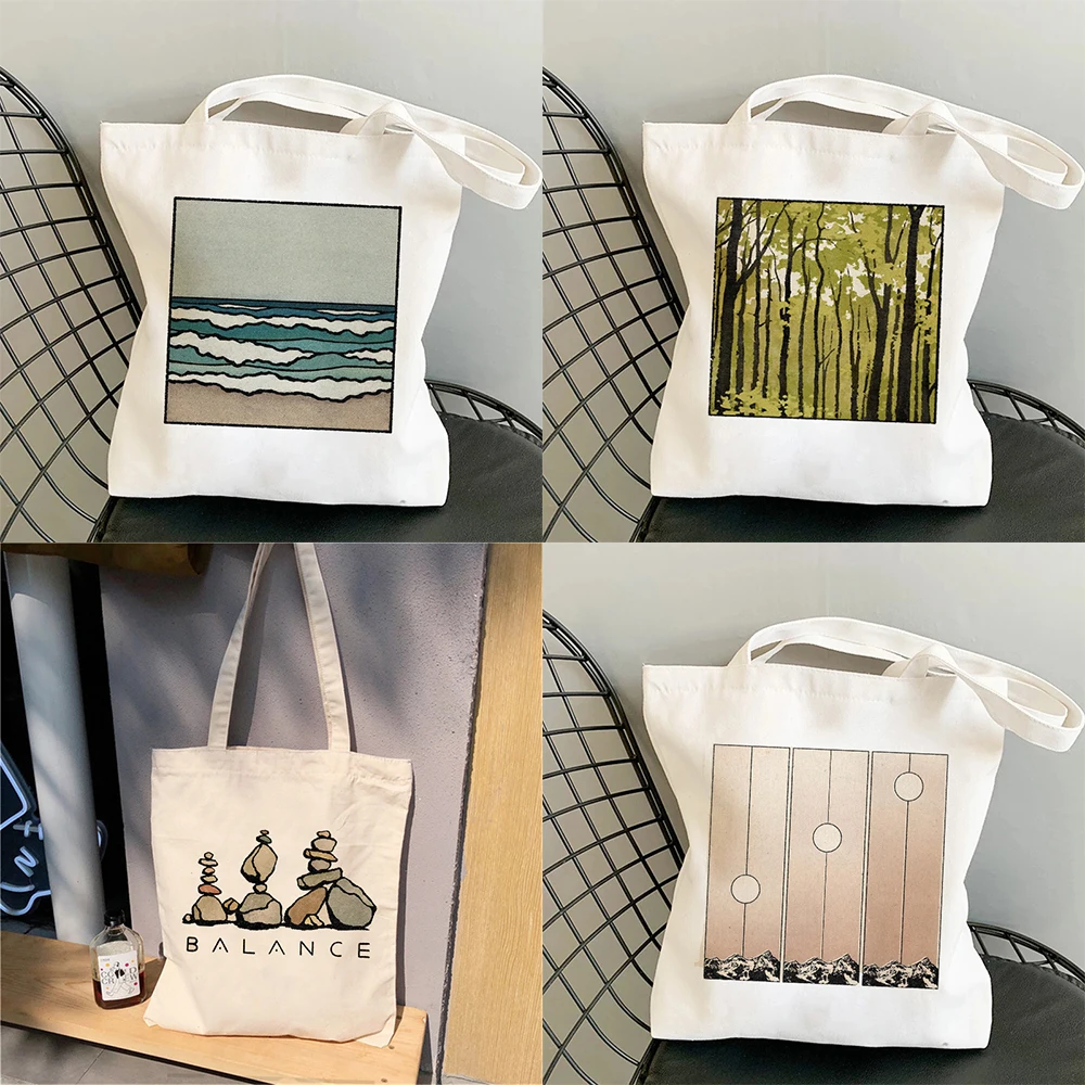 

Customizable Tote Shoulder Bag Shopping Bag White Eco Handbag Summer Linen Fabric Art Aesthetics