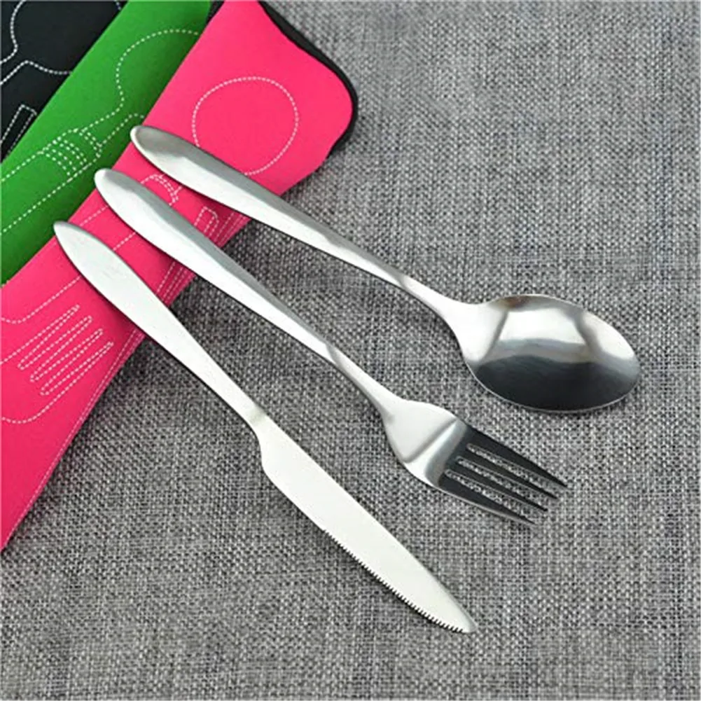 

3Pcs Tableware Stainless Steel Cutlery Set Dinnerware Set Knife Fork And Spoon Set With Portable Case Travel Camping Accessories