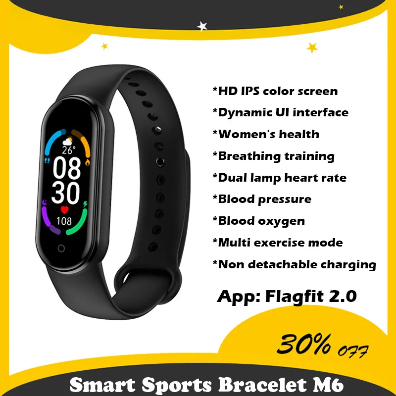 

2022 New Smart Bracelet M6 Heart Rate Blood Pressure Blood Oxygen Health Monitoring Female Exercise Pedometer Breathing Training