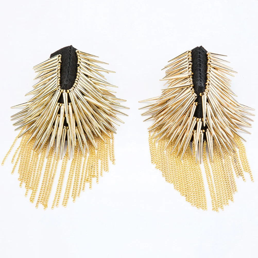 

Tassel Epaulets Vintage Punk Link Shoulder Board Badge Rivet Fringe Epaulet Shoulder Mark Ornament ( Golden, 1 Pair )