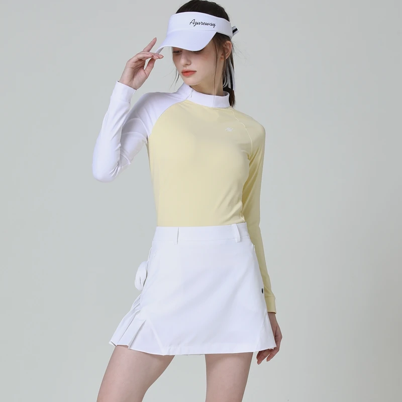 

2022 Azureway Golf Suit Women Autumn Round Neck Long Sleeve T-shirt Slim Quick Drying Golf Shirt Ladies Sports Top Short Skort