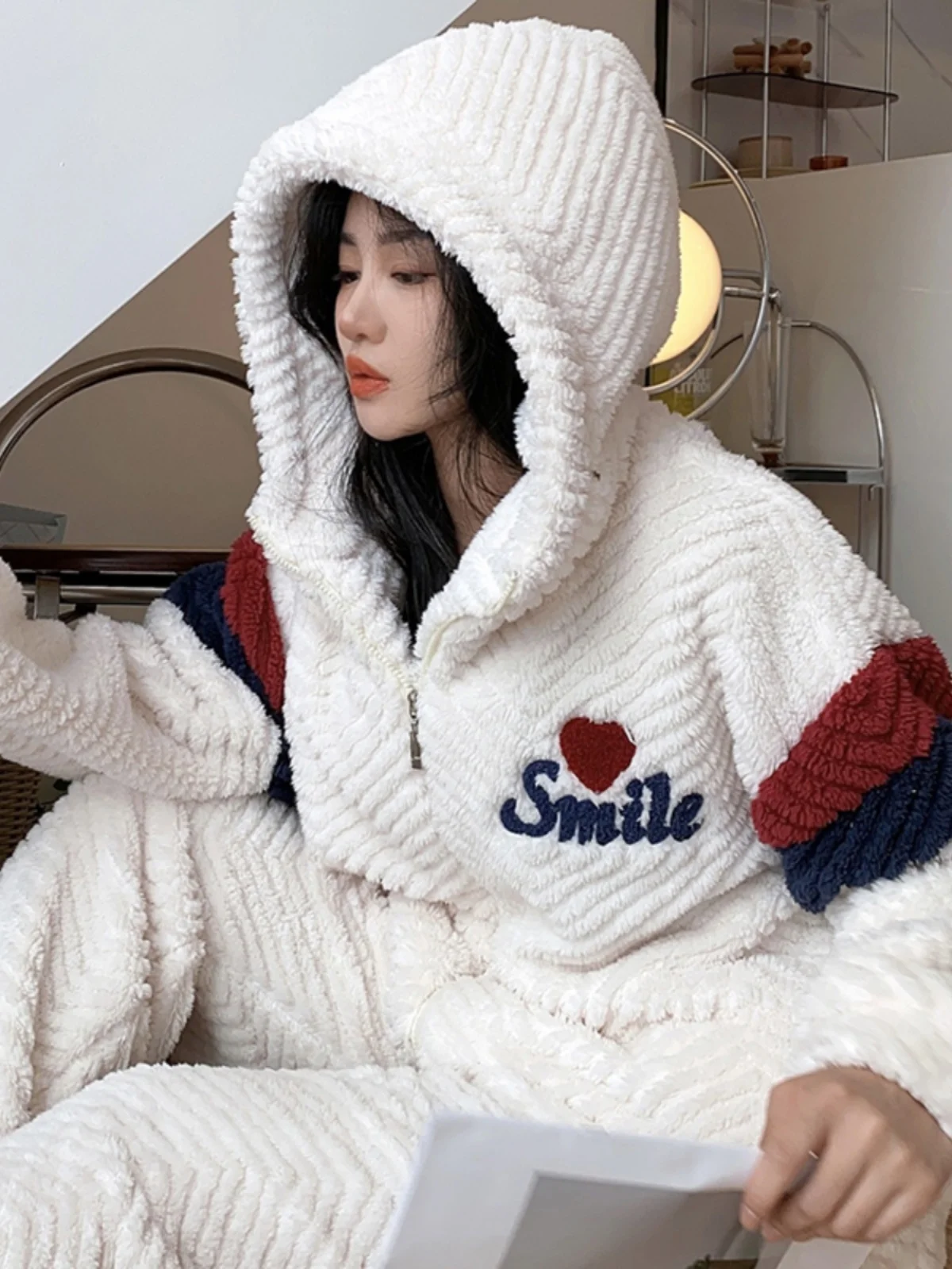 Теплые пижамы из кораллового флиса больших размеров женская верхняя одежда