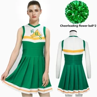 seaon 4 hawkins high school cheerleading uniform women dress green cheerleader pleated skirt flower ball