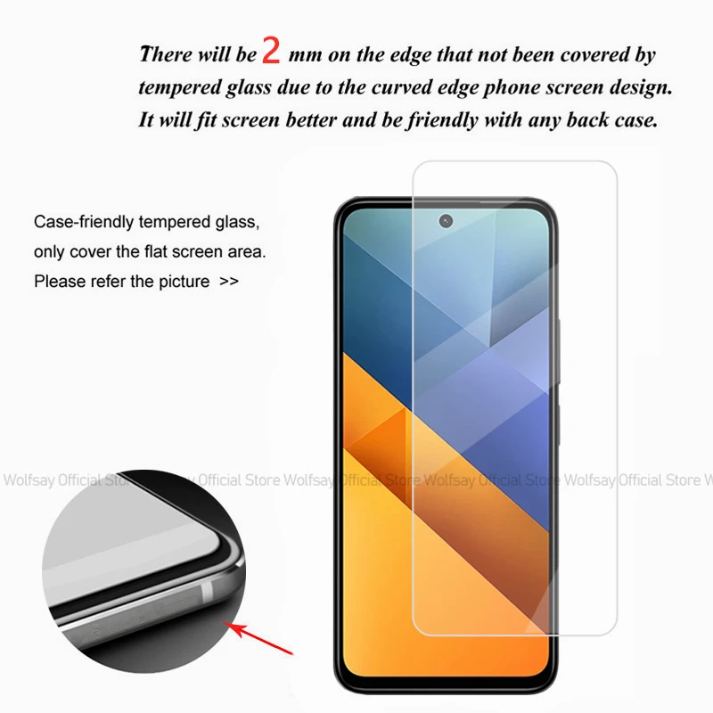 Защитное стекло закаленное для Xiaomi Poco M6 4G 2/4 шт.