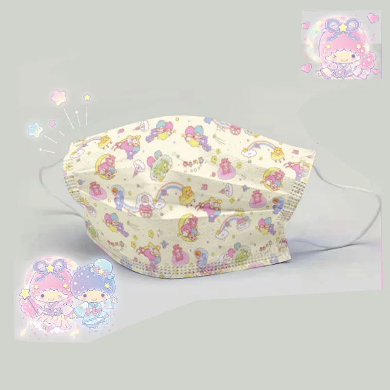 

50Pcs Kawaii Anime LittleTwinStars Print Mask Disposable Protective 3 Layers Face Mask Cartoon Dust Mask Boy Girl Gift No Box
