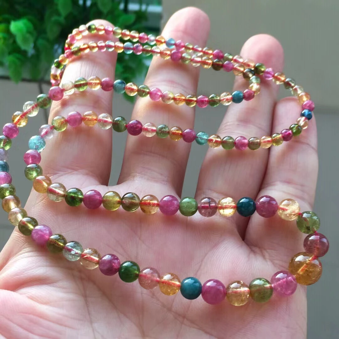 

Natural Colorful Tourmaline Quartz Round Beads Necklace 3-7mm Crystal Brazil Tourmaline Jewelry Women Men Brazil AAAAAA