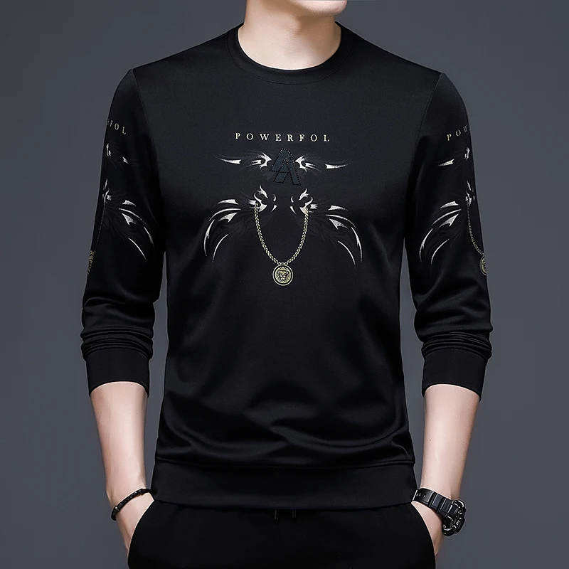 

BROWON Fashion Black T Shirt Men 2023 Autumn Long Tops Long Sleeve T Shirt Mens Casual Regular Fit O-neck Men Clothing