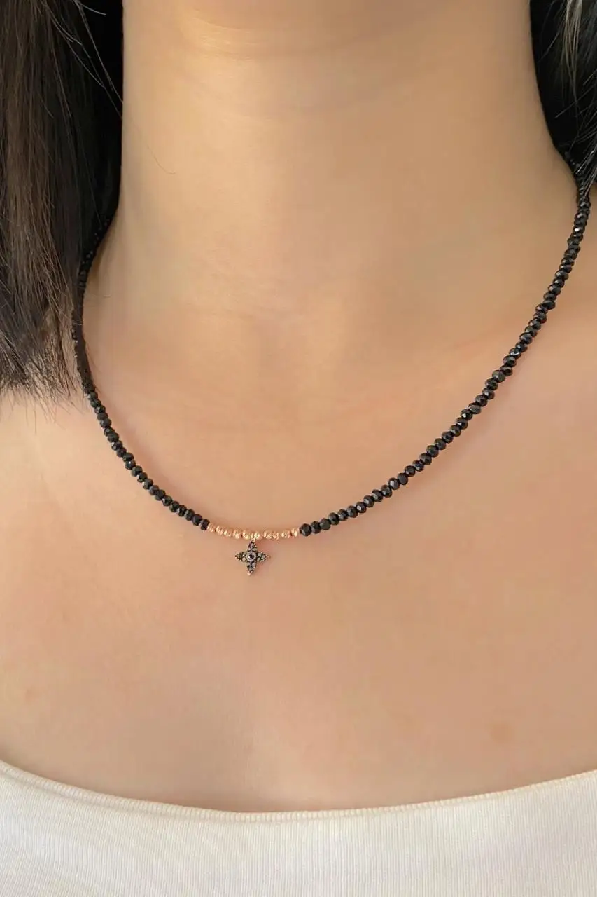 Onyx Gemstone Clover Star Fortune Necklace 925 Silver Necklace